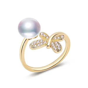 New Pearl Ring 14K Gold Filled AAA Zircon Dragonfly Design Natural Freshwater Pearl Elegant Ring