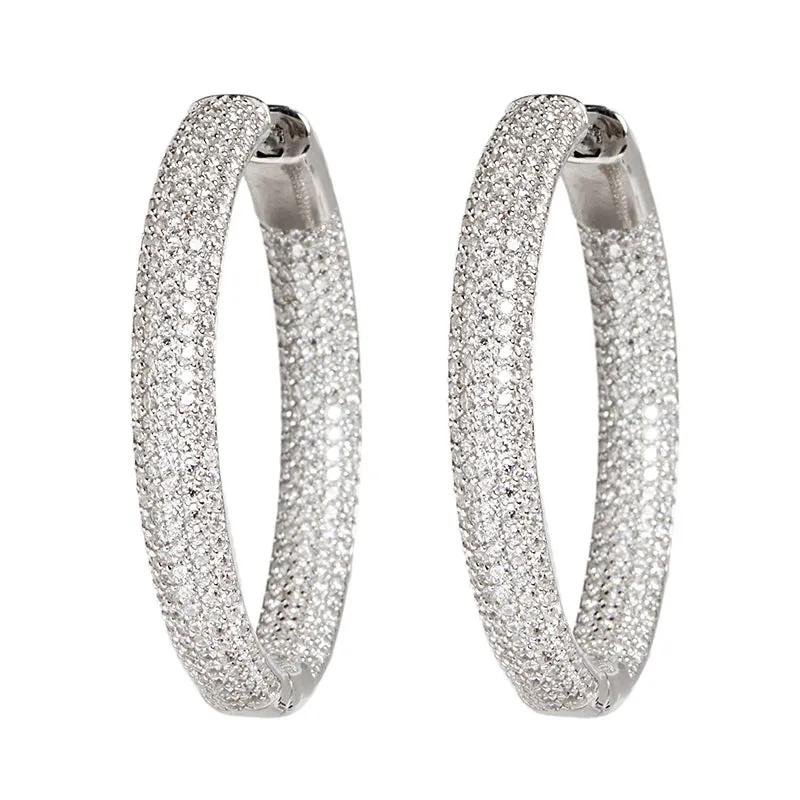 Nickho Rey White Gold Tire Hoops with Clear Stones