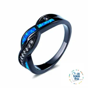 Ocean Blue Fire Opal Ring Accented with Crystal studs