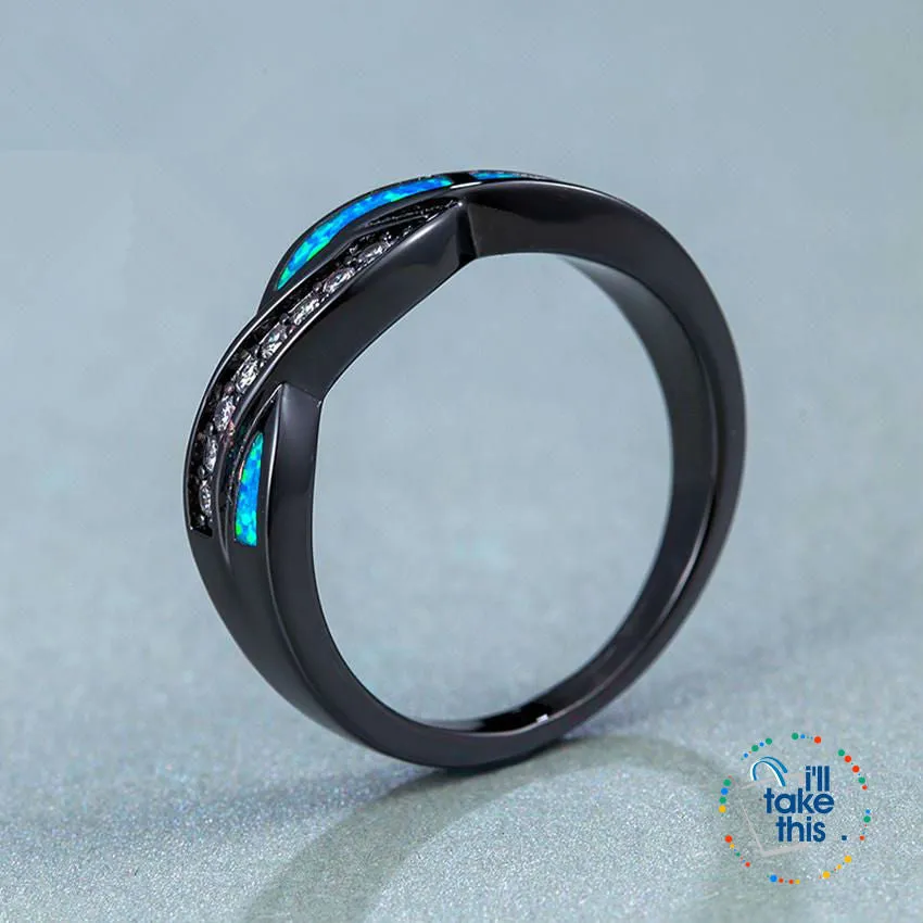 Ocean Blue Fire Opal Ring Accented with Crystal studs