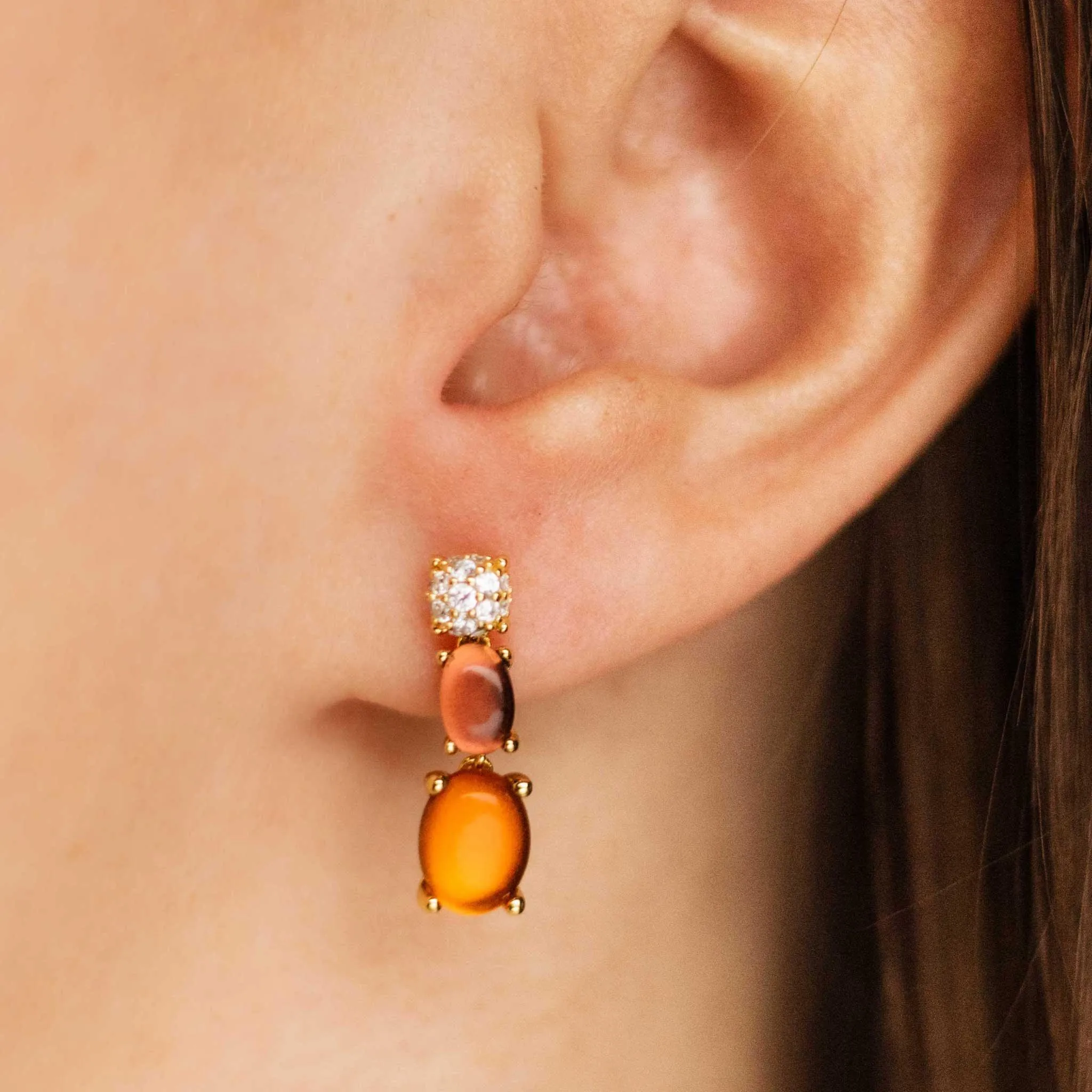Orange and Cubic Zirconia Drop Earrings