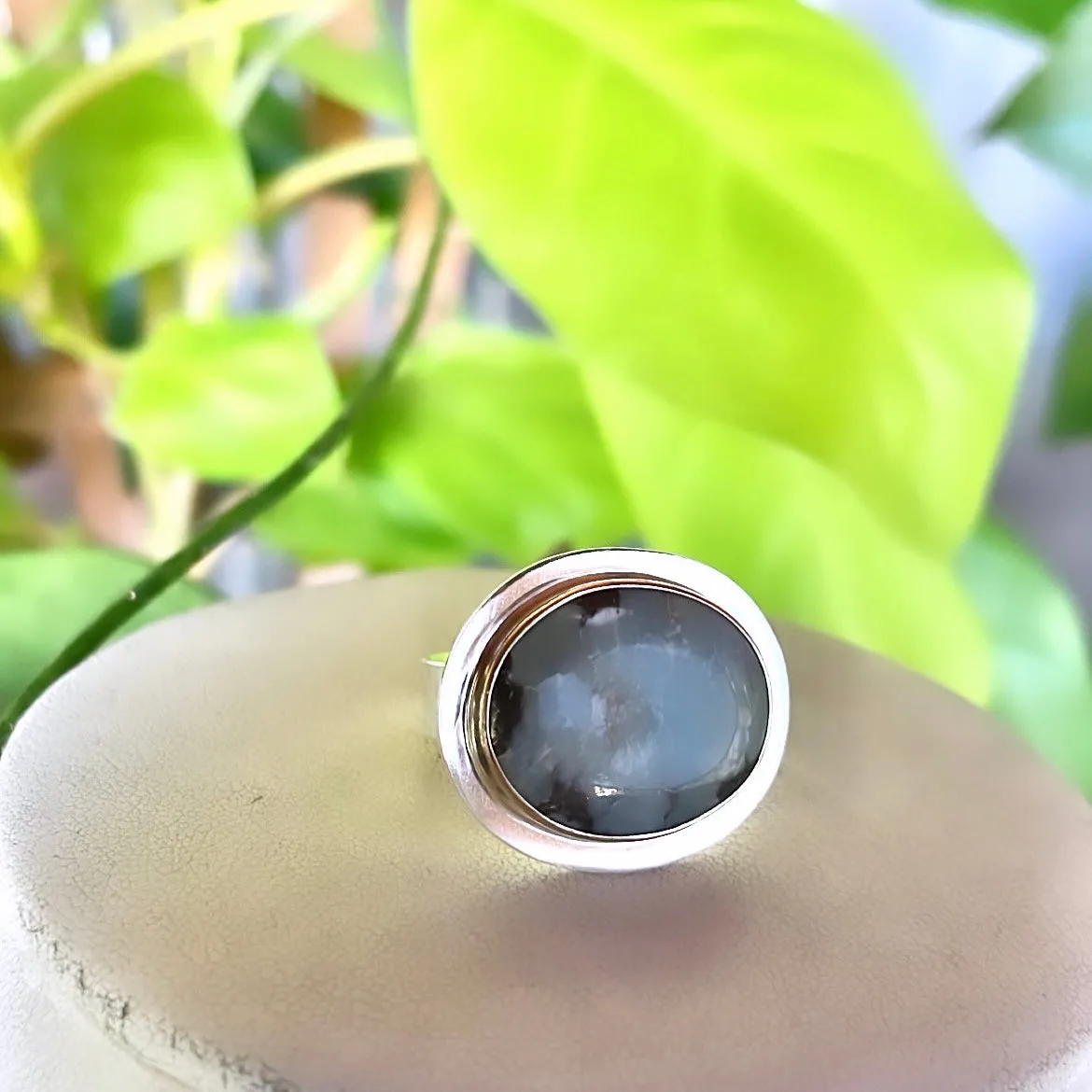 Oval blue jasper ring