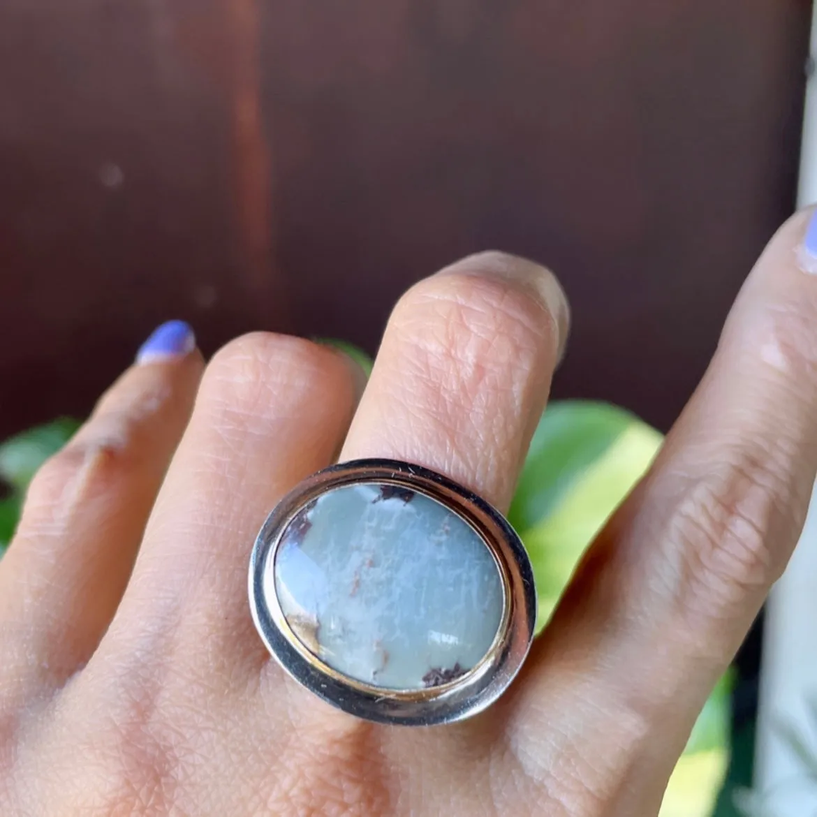 Oval blue jasper ring