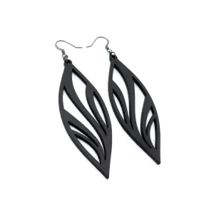 Petal 02 [L] // Leather Earrings - Black
