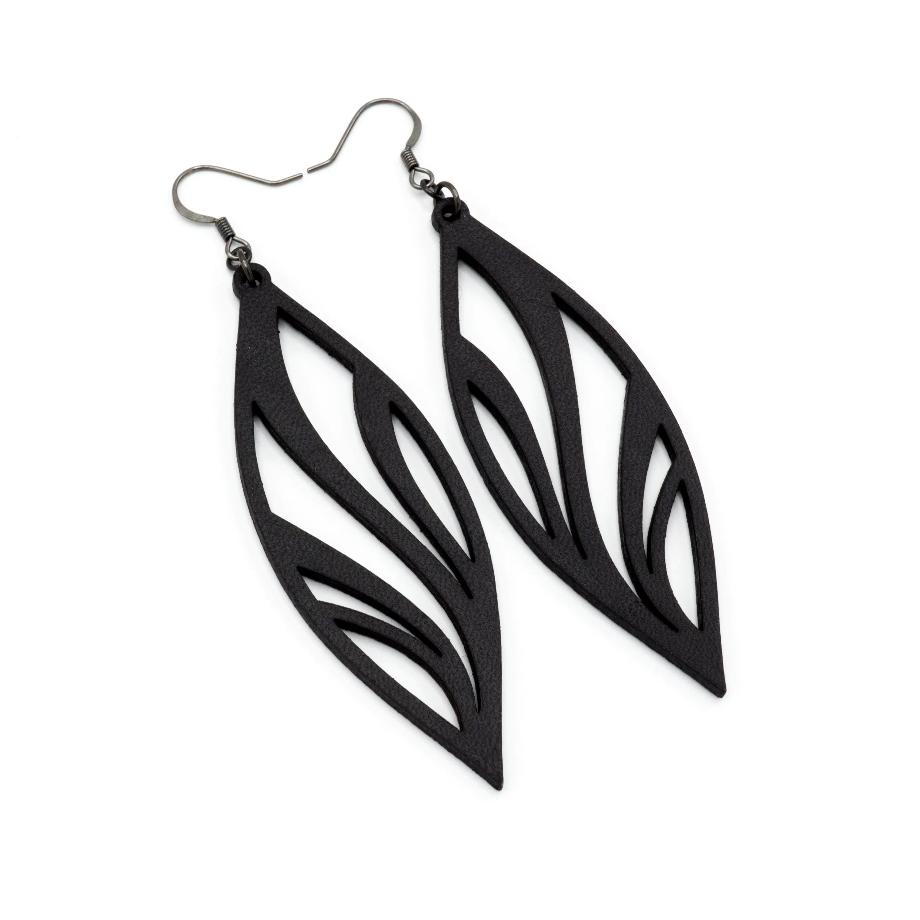 Petal 02 [L] // Leather Earrings - Black