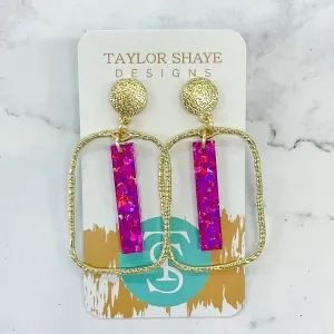Pink Stick Rectangle Hoops Earrings by Taylor Shaye