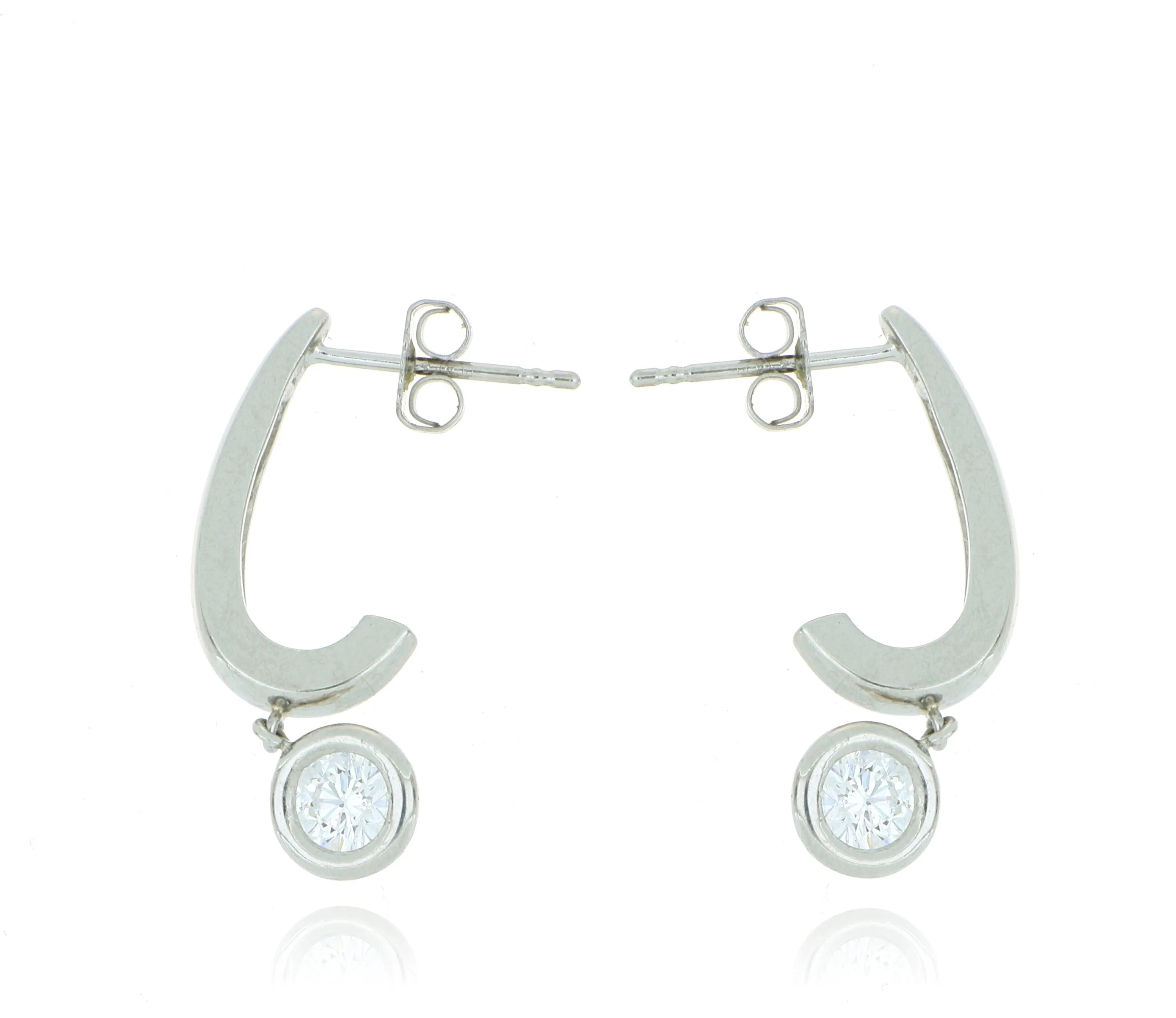 Platinum Bezel Set Solitaire Diamond Hoop Earrings