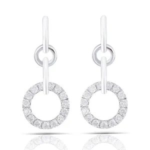 Platinum Plated Silver Drop / Dangle Moissanite Earrings 1ctw