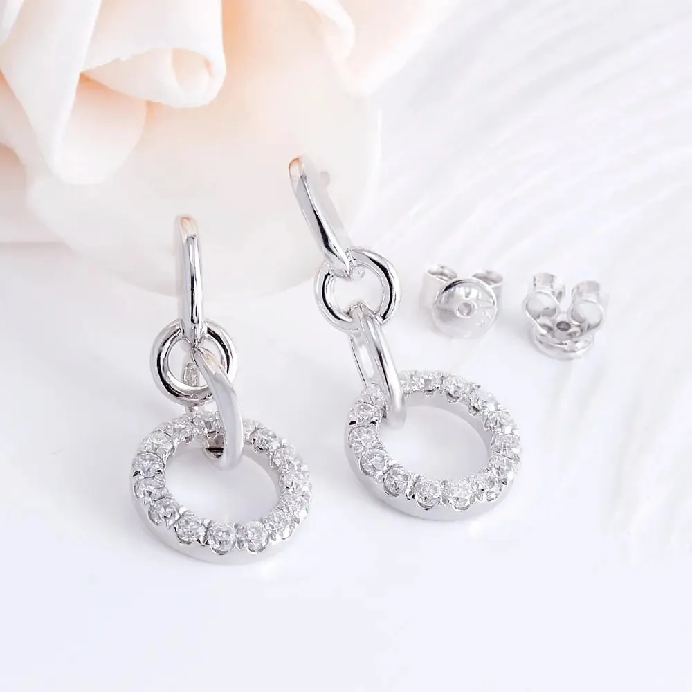 Platinum Plated Silver Drop / Dangle Moissanite Earrings 1ctw