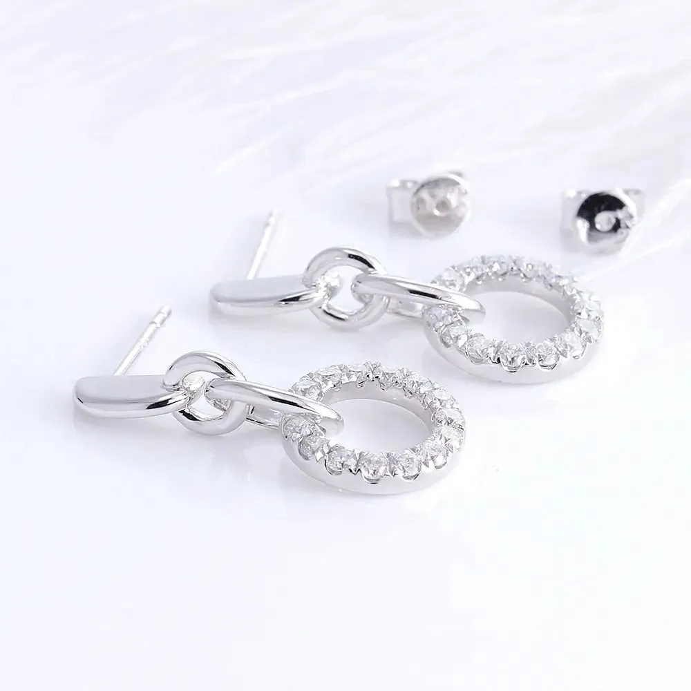 Platinum Plated Silver Drop / Dangle Moissanite Earrings 1ctw