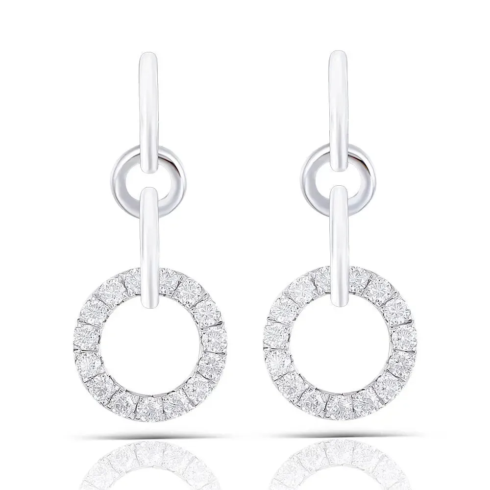 Platinum Plated Silver Drop / Dangle Moissanite Earrings 1ctw