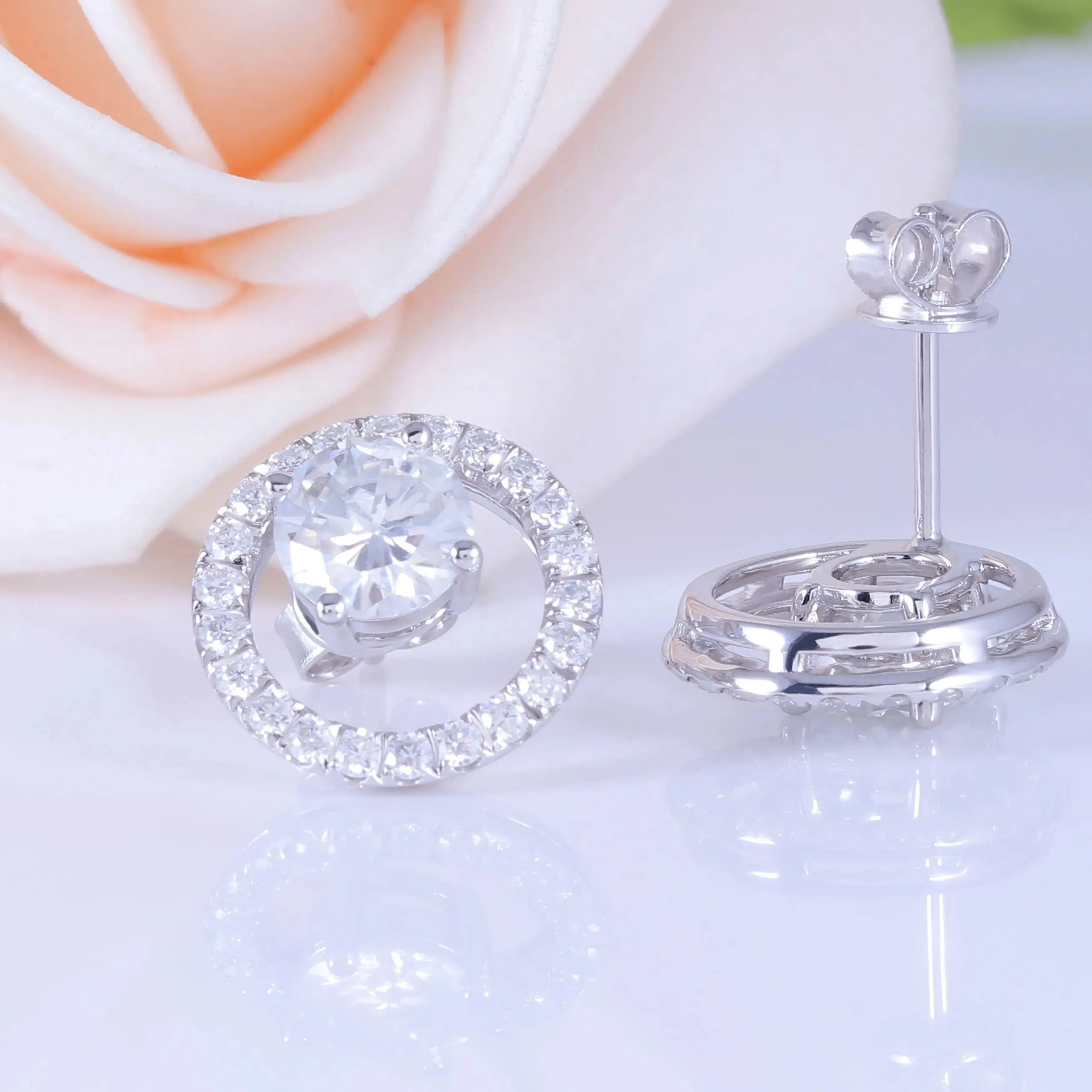 Platinum Plated Silver Moissanite Stud Earrings 1.6ctw