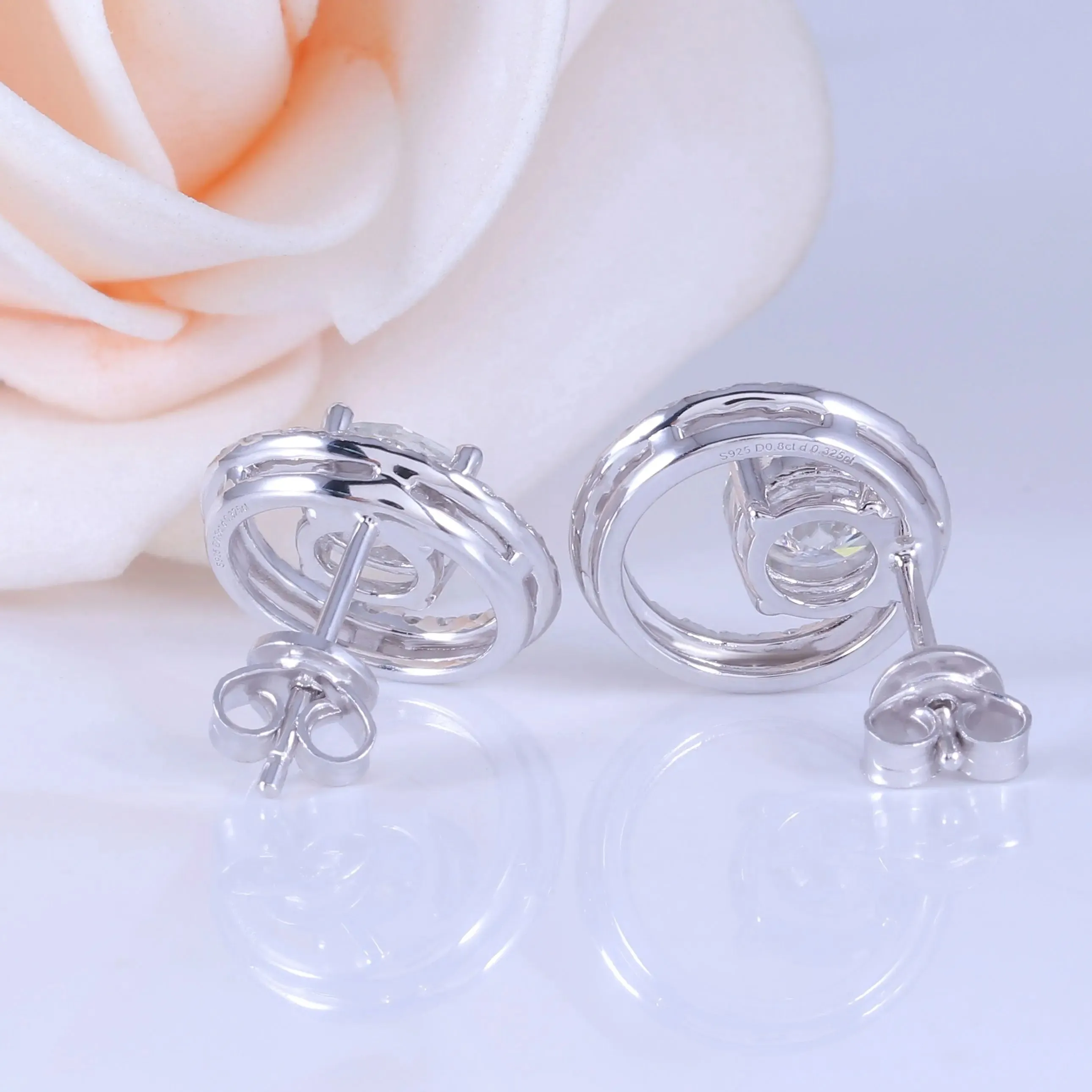 Platinum Plated Silver Moissanite Stud Earrings 1.6ctw