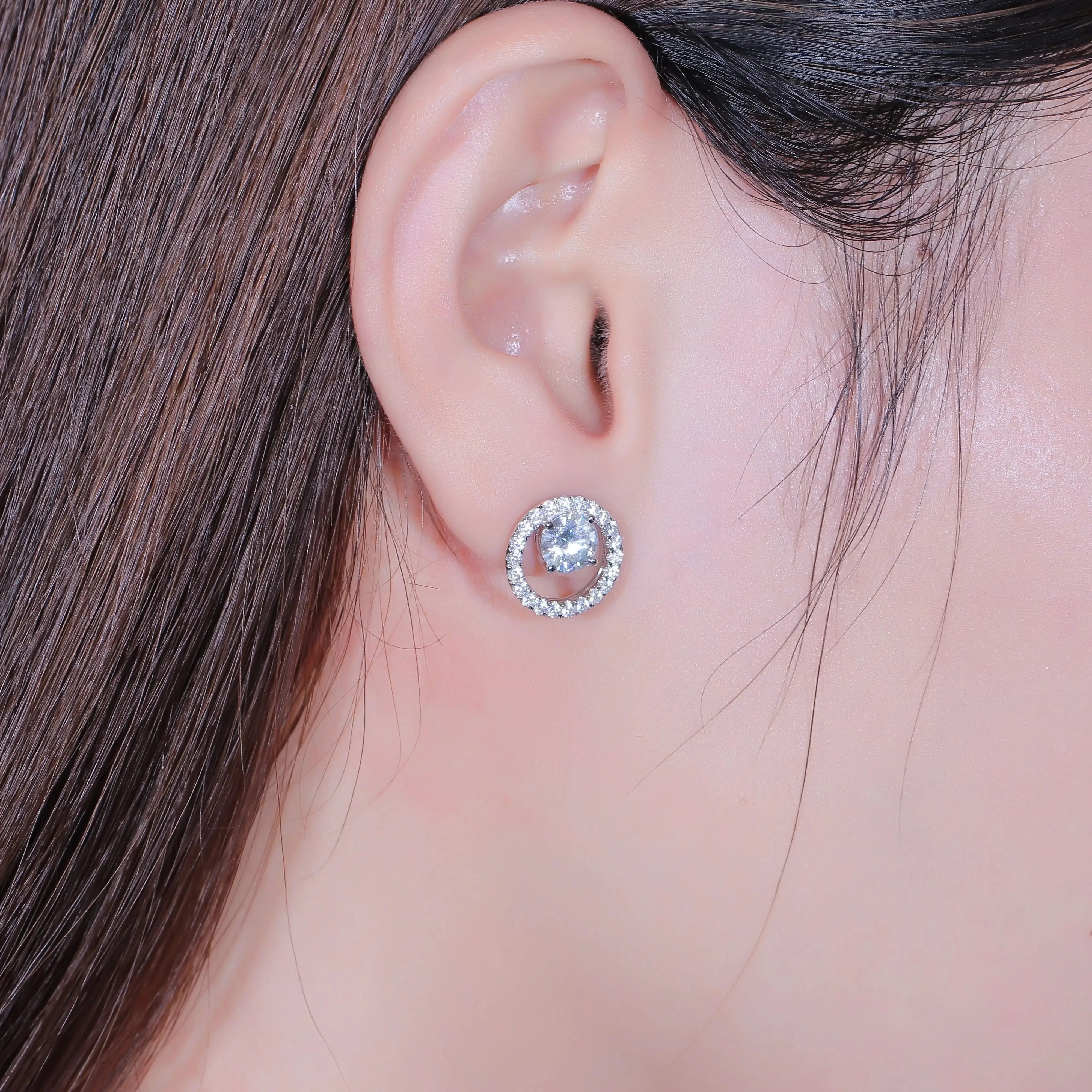 Platinum Plated Silver Moissanite Stud Earrings 1.6ctw