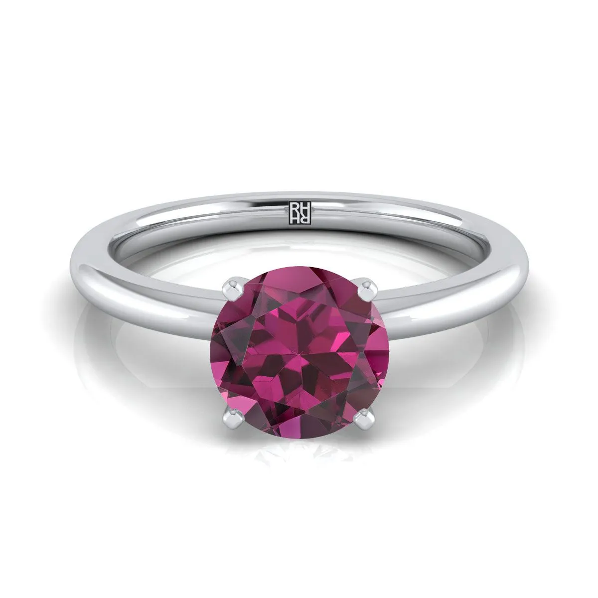 Platinum Round Brilliant Garnet Round Comfort Fit Claw Prong Solitaire Engagement Ring