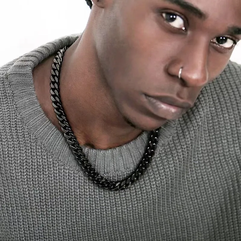 Punk Stainless Steel Curb Cuban Necklaces - Silver, Black & Gold Options - 3mm, 5mm, 7mm Widths