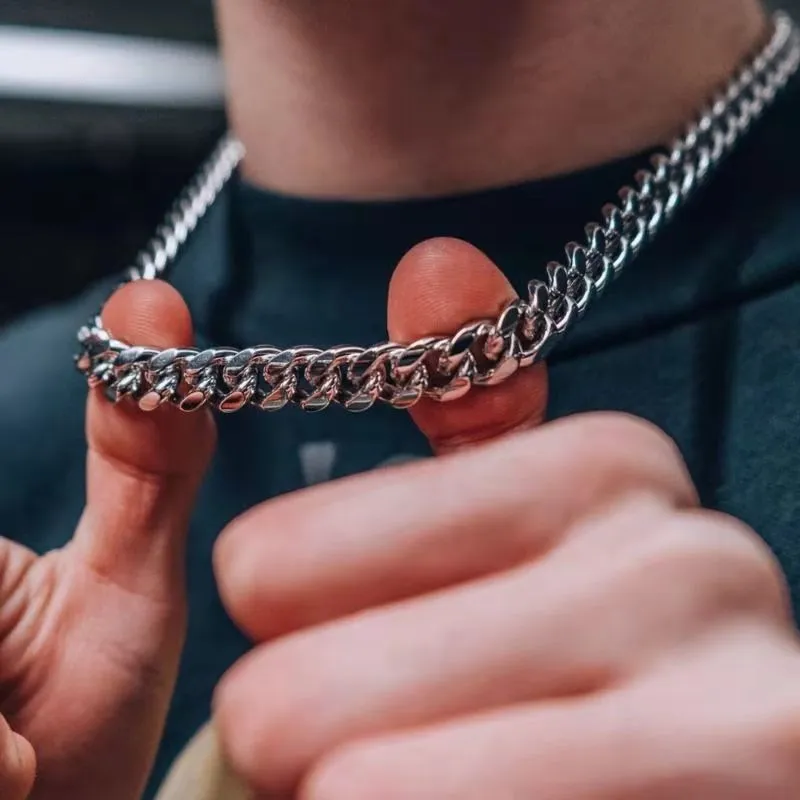 Punk Stainless Steel Curb Cuban Necklaces - Silver, Black & Gold Options - 3mm, 5mm, 7mm Widths