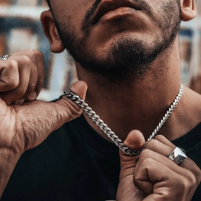 Punk Stainless Steel Curb Cuban Necklaces - Silver, Black & Gold Options - 3mm, 5mm, 7mm Widths