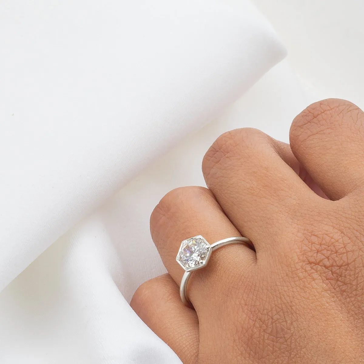 "Selene" Hexagonal Diamond Ring Mount