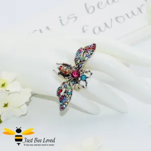 Rhinestone Bee Antique Silver Statement Ring