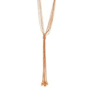 Rose Gold-Tone Metal Bar Ball Chain Multi Layered Tassel Necklaces #HNN84372RSD (IE21)