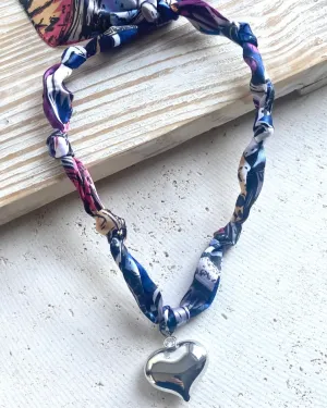 Scarf Necklace - Puffy Heart/Silver