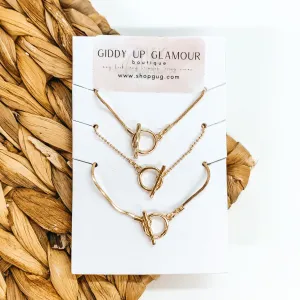 Set of Three | Gold Necklace Set with Toggle Clasps