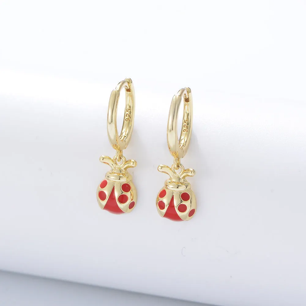 Seven Star Ladybug Silver Drop Earrings for Women