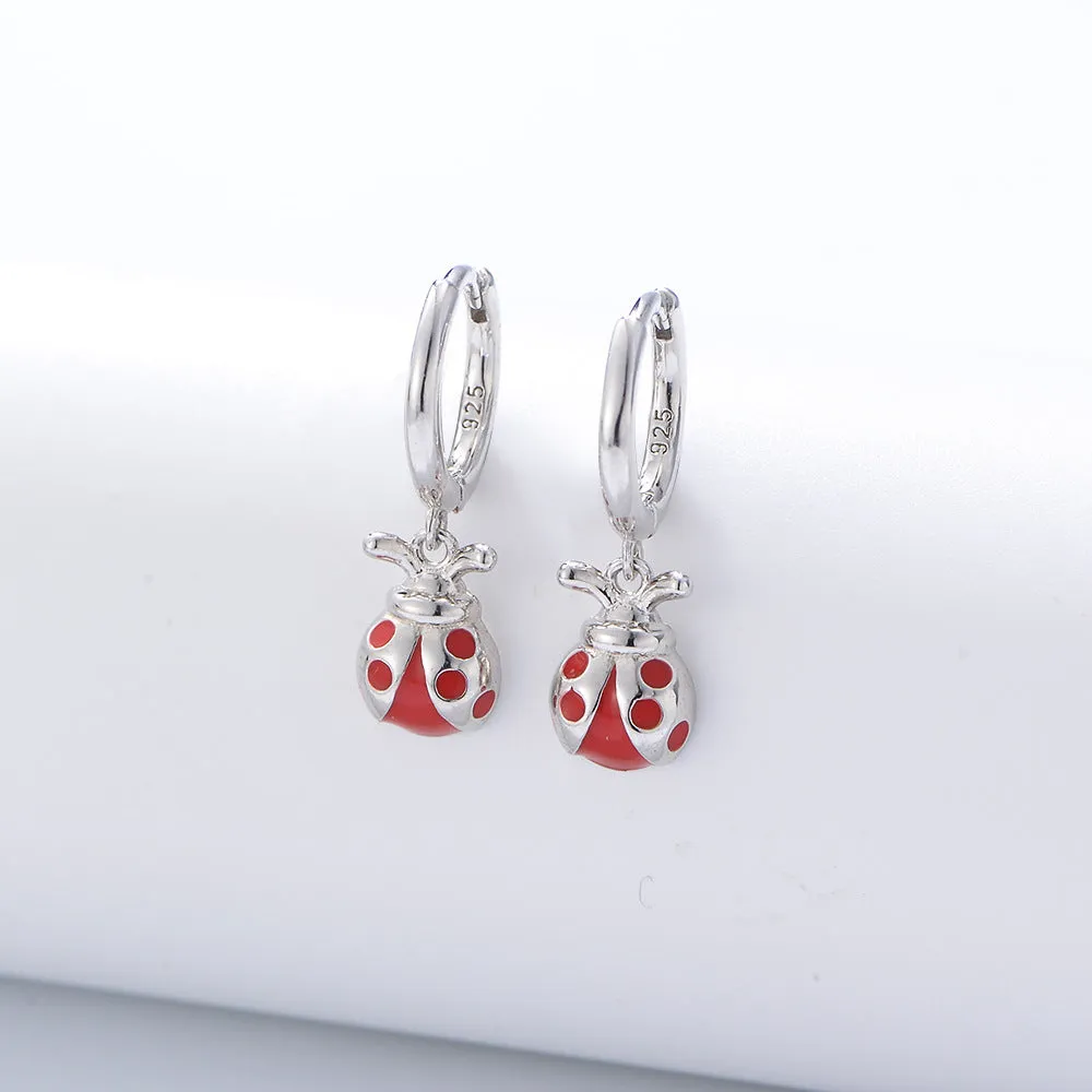 Seven Star Ladybug Silver Drop Earrings for Women