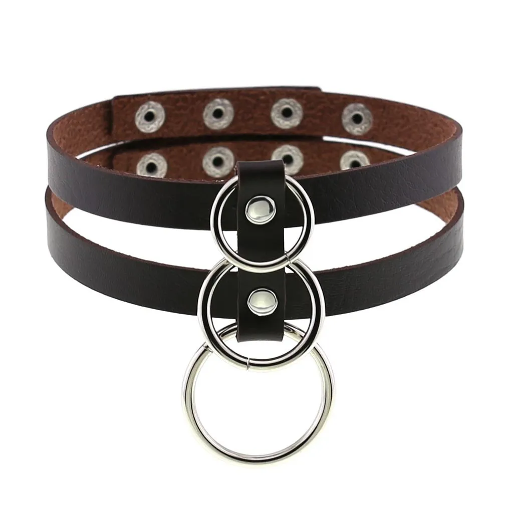 Sexy Layered Choker / Cosplay Necklace with Metal Rings / BDSM Aesthetic Accessories