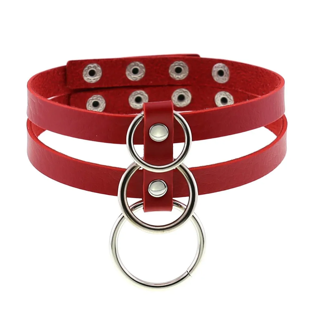 Sexy Layered Choker / Cosplay Necklace with Metal Rings / BDSM Aesthetic Accessories