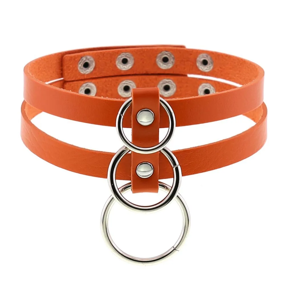 Sexy Layered Choker / Cosplay Necklace with Metal Rings / BDSM Aesthetic Accessories