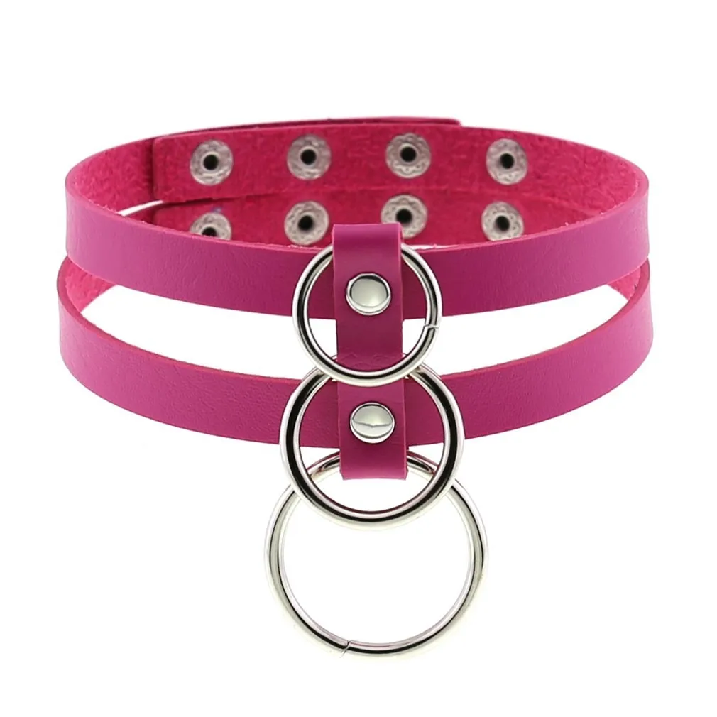 Sexy Layered Choker / Cosplay Necklace with Metal Rings / BDSM Aesthetic Accessories