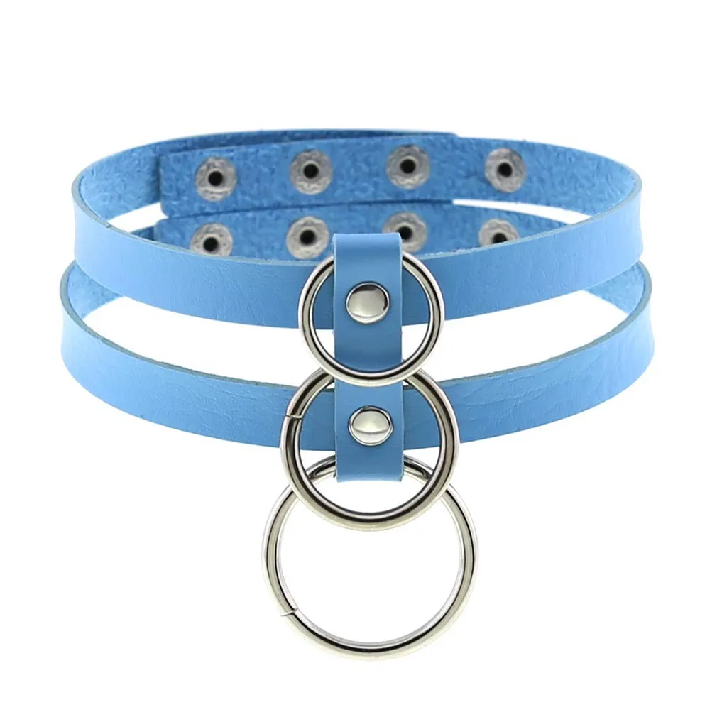 Sexy Layered Choker / Cosplay Necklace with Metal Rings / BDSM Aesthetic Accessories