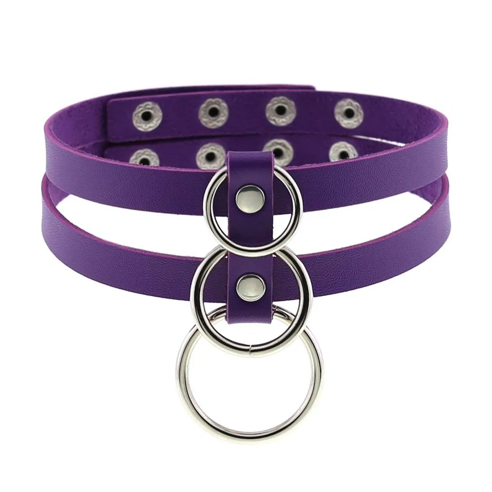 Sexy Layered Choker / Cosplay Necklace with Metal Rings / BDSM Aesthetic Accessories
