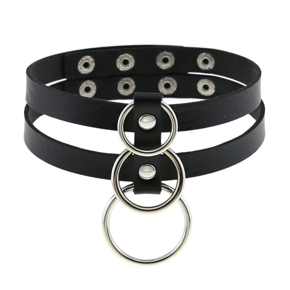 Sexy Layered Choker / Cosplay Necklace with Metal Rings / BDSM Aesthetic Accessories