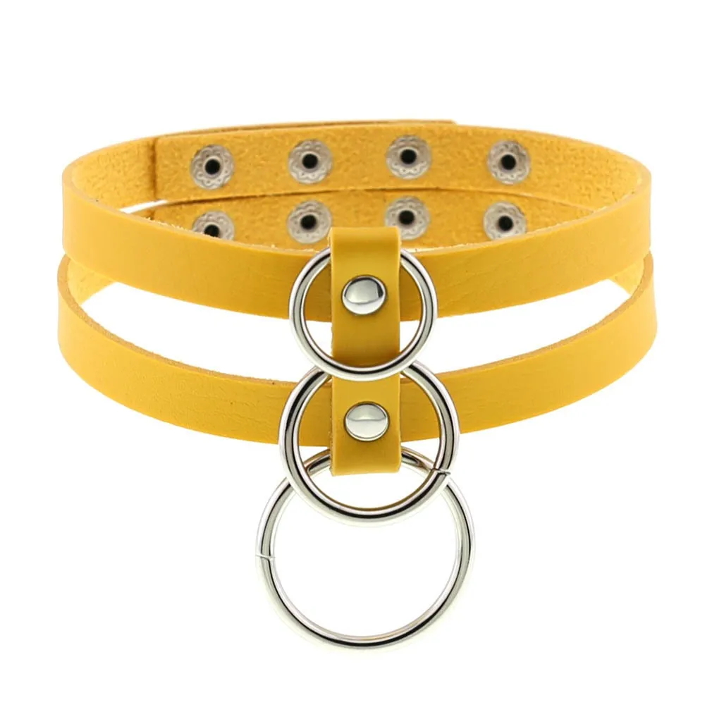 Sexy Layered Choker / Cosplay Necklace with Metal Rings / BDSM Aesthetic Accessories