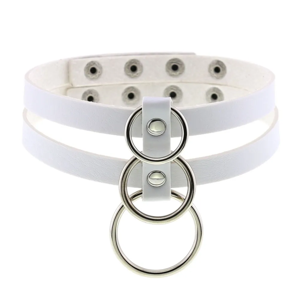 Sexy Layered Choker / Cosplay Necklace with Metal Rings / BDSM Aesthetic Accessories