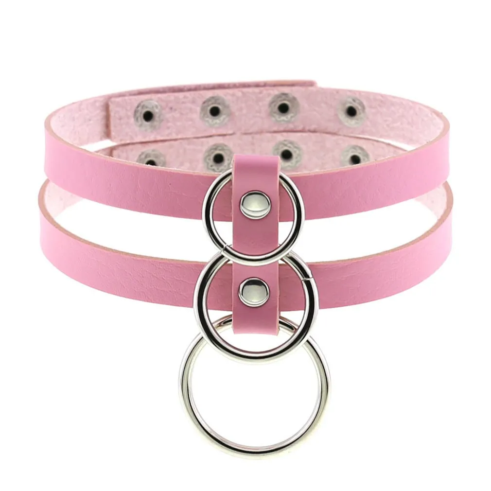 Sexy Layered Choker / Cosplay Necklace with Metal Rings / BDSM Aesthetic Accessories