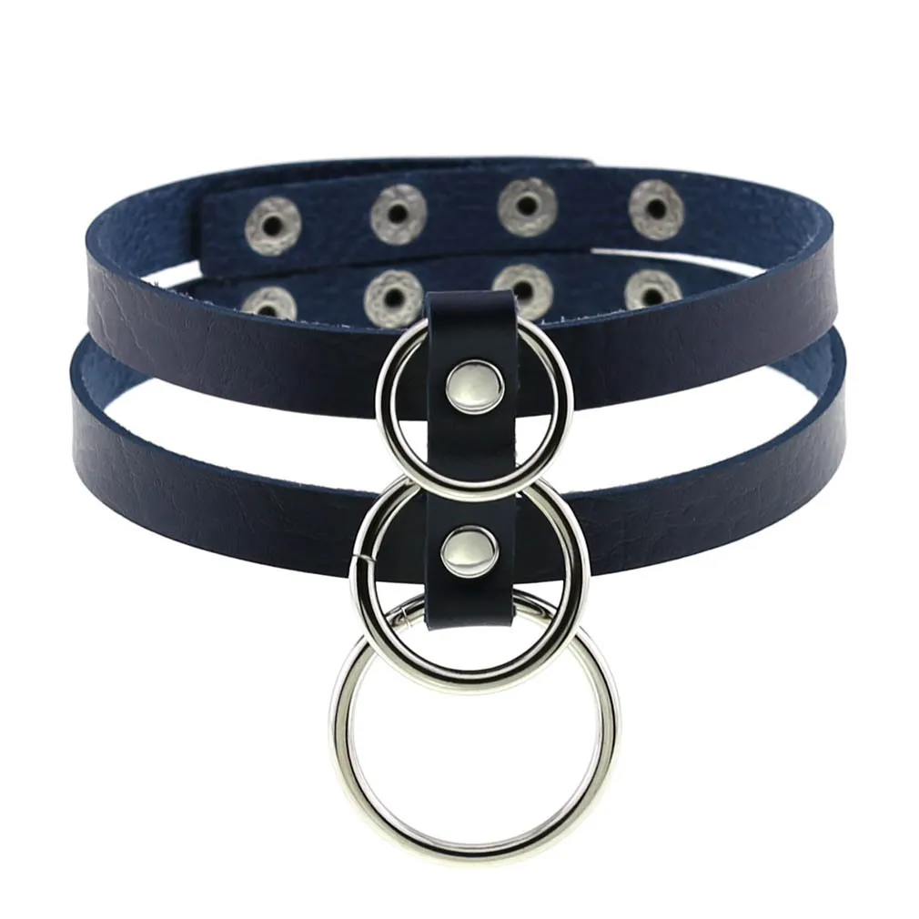 Sexy Layered Choker / Cosplay Necklace with Metal Rings / BDSM Aesthetic Accessories