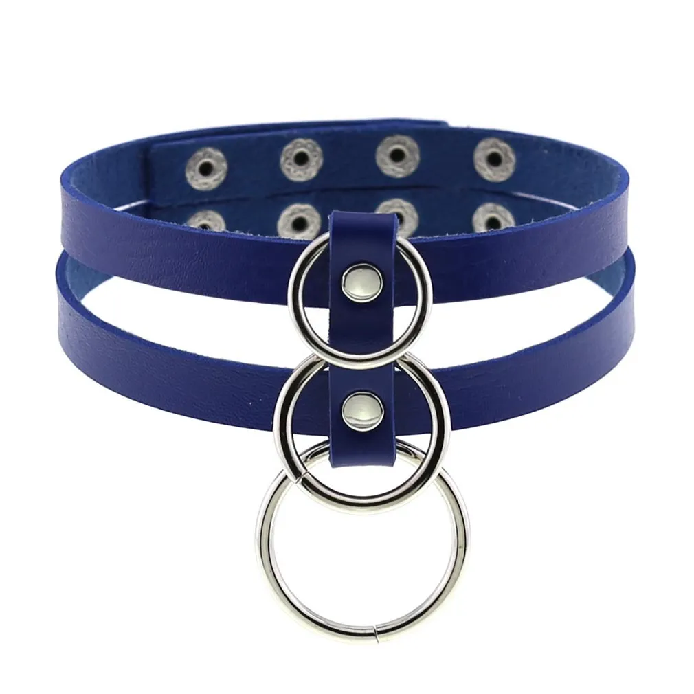 Sexy Layered Choker / Cosplay Necklace with Metal Rings / BDSM Aesthetic Accessories