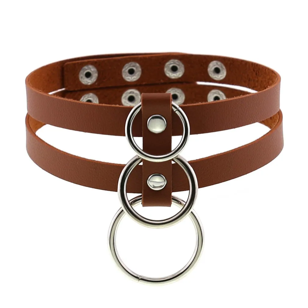 Sexy Layered Choker / Cosplay Necklace with Metal Rings / BDSM Aesthetic Accessories