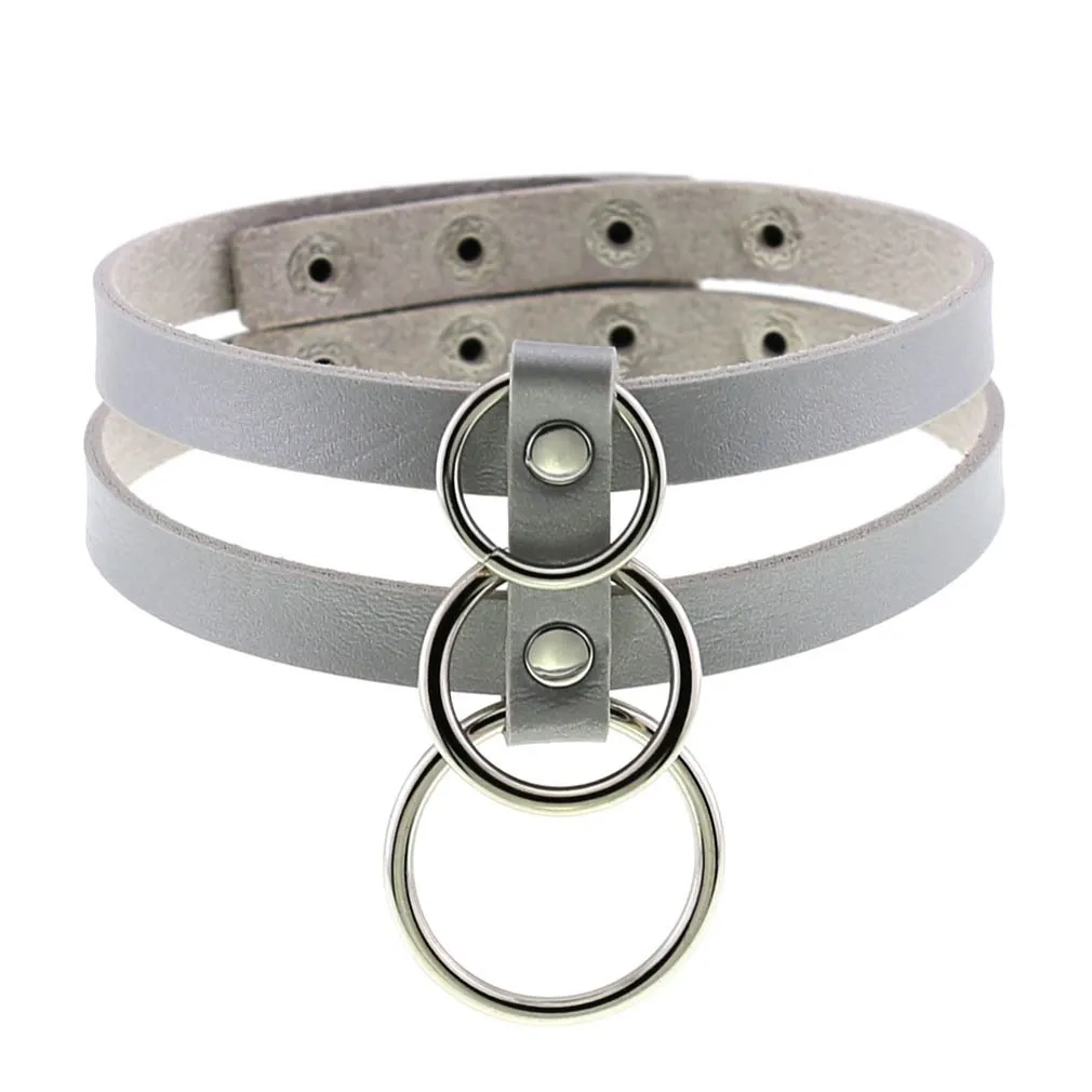 Sexy Layered Choker / Cosplay Necklace with Metal Rings / BDSM Aesthetic Accessories