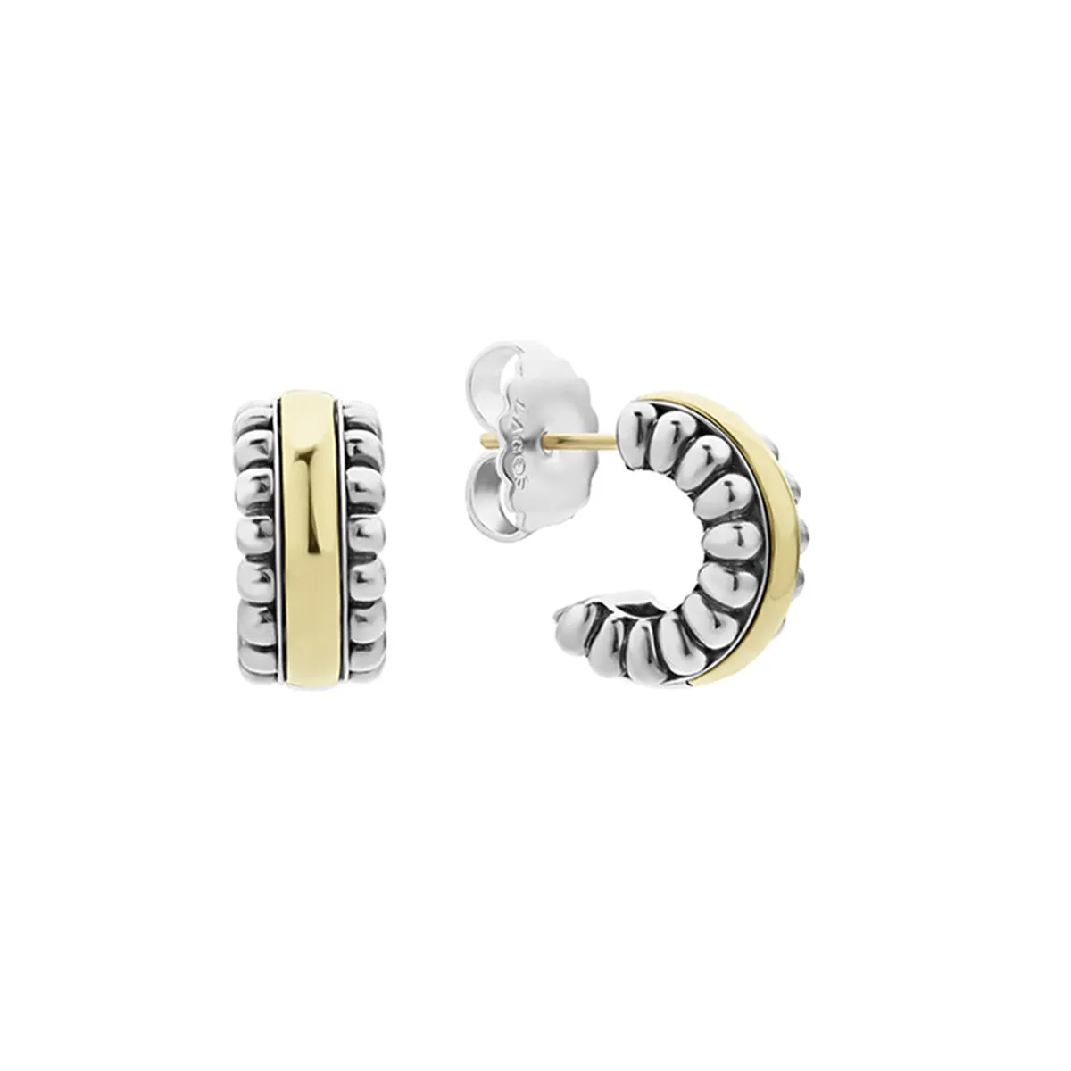 Signature Caviar Small Fluted Hoop Earrings in Sterling Silver and 18k Yellow Gold