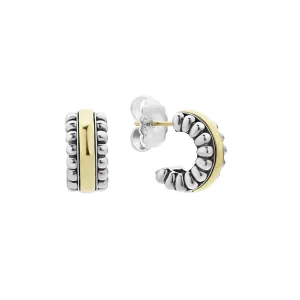 Signature Caviar Small Fluted Hoop Earrings in Sterling Silver and 18k Yellow Gold