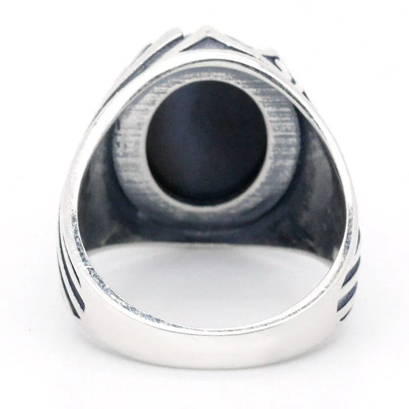 Silver Eyes Natural Agate stone Antique Lucky ring