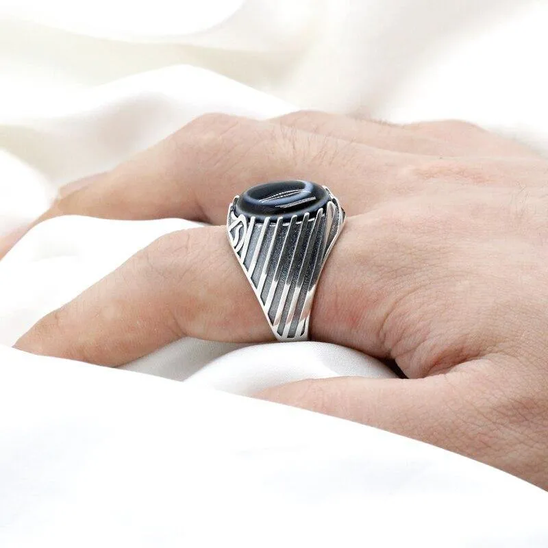 Silver Eyes Natural Agate stone Antique Lucky ring