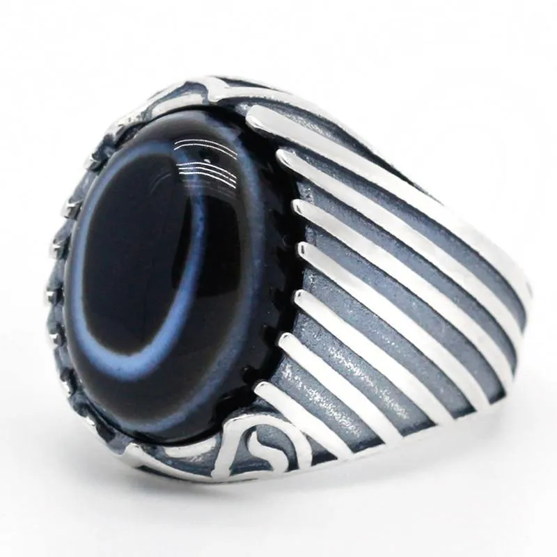 Silver Eyes Natural Agate stone Antique Lucky ring