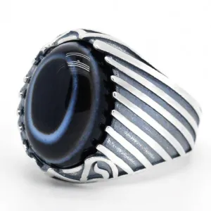 Silver Eyes Natural Agate stone Antique Lucky ring