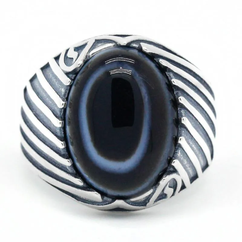 Silver Eyes Natural Agate stone Antique Lucky ring